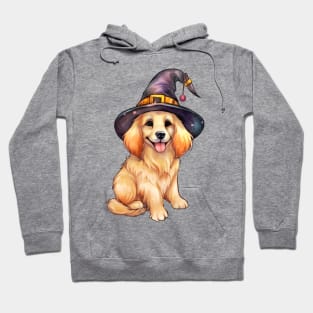 Watercolor Golden Retriever Dog in Witch Hat Hoodie